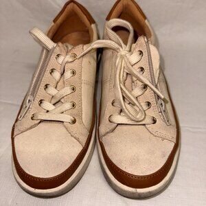 Vionic Mayra Suede & Canvas Lace-Up Sneakers - Cream/Tan - Size 6.5